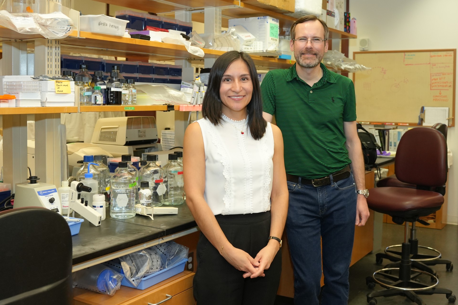 The team of faculty mentor Kevin Janes and doctoral student Catalina Alvarez Yela are among those at UVA leading the fight against breast cancer. (Photo courtesy of the UVA Cancer Center)